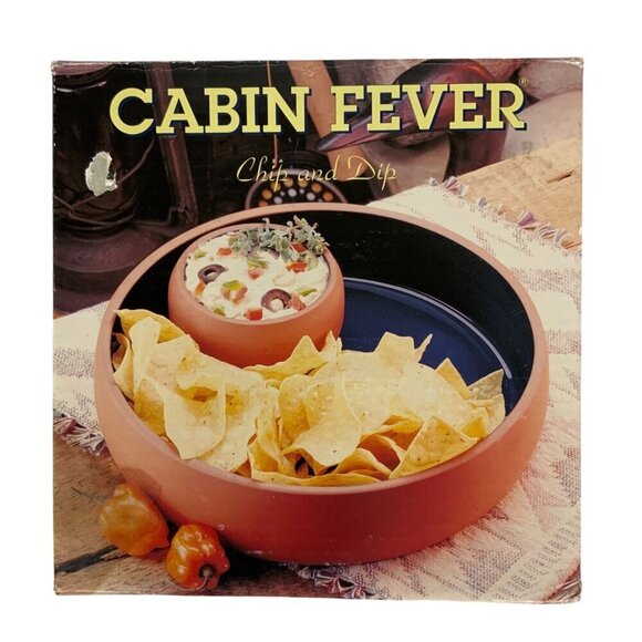 Cabin Fever Chip & Dip Platter Glazed Blue Interior Terracotta Exterior Made In - Picture 1 of 9
